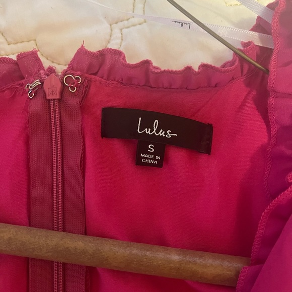 Lulus size Small Simply Darling Long Sleeve Ruffled Dress in Magenta - Picture 6 of 7